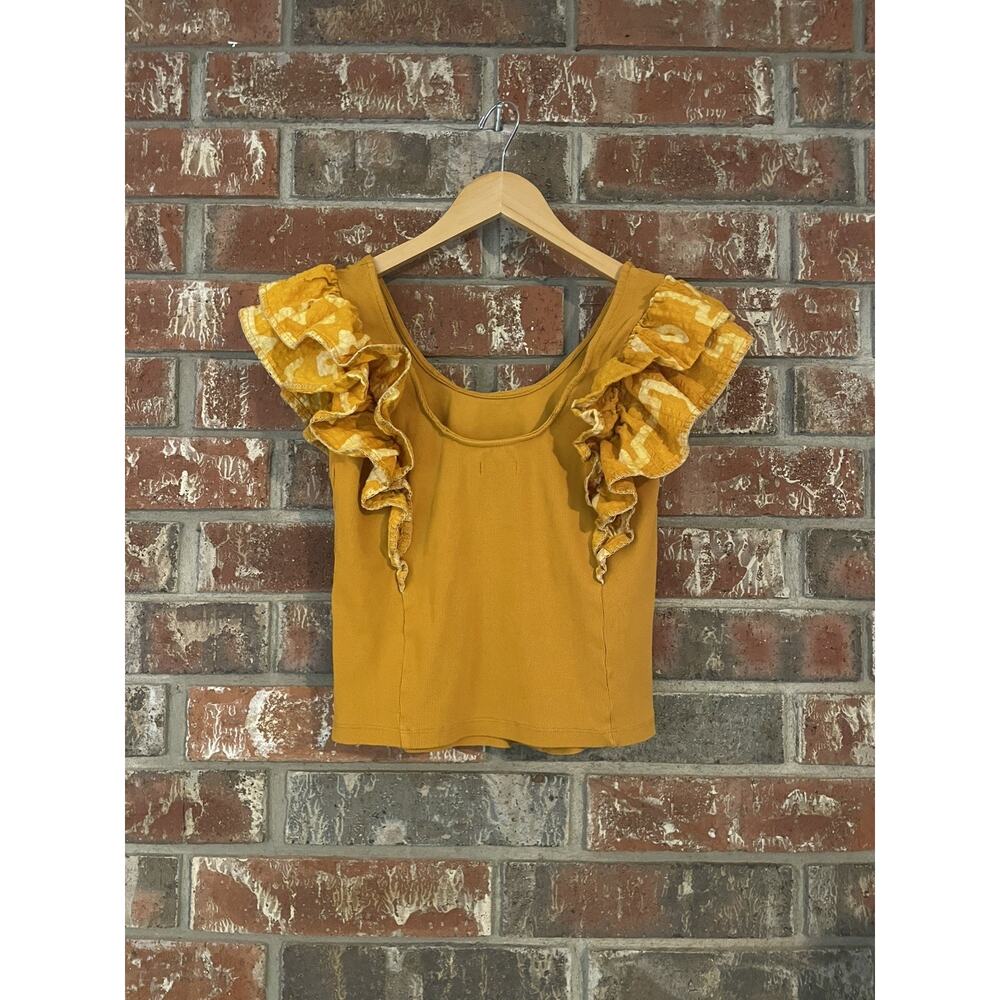 The Odells Orange Ruffle Sleeve Ribbed Tank Top Size Large Anthropology Boho